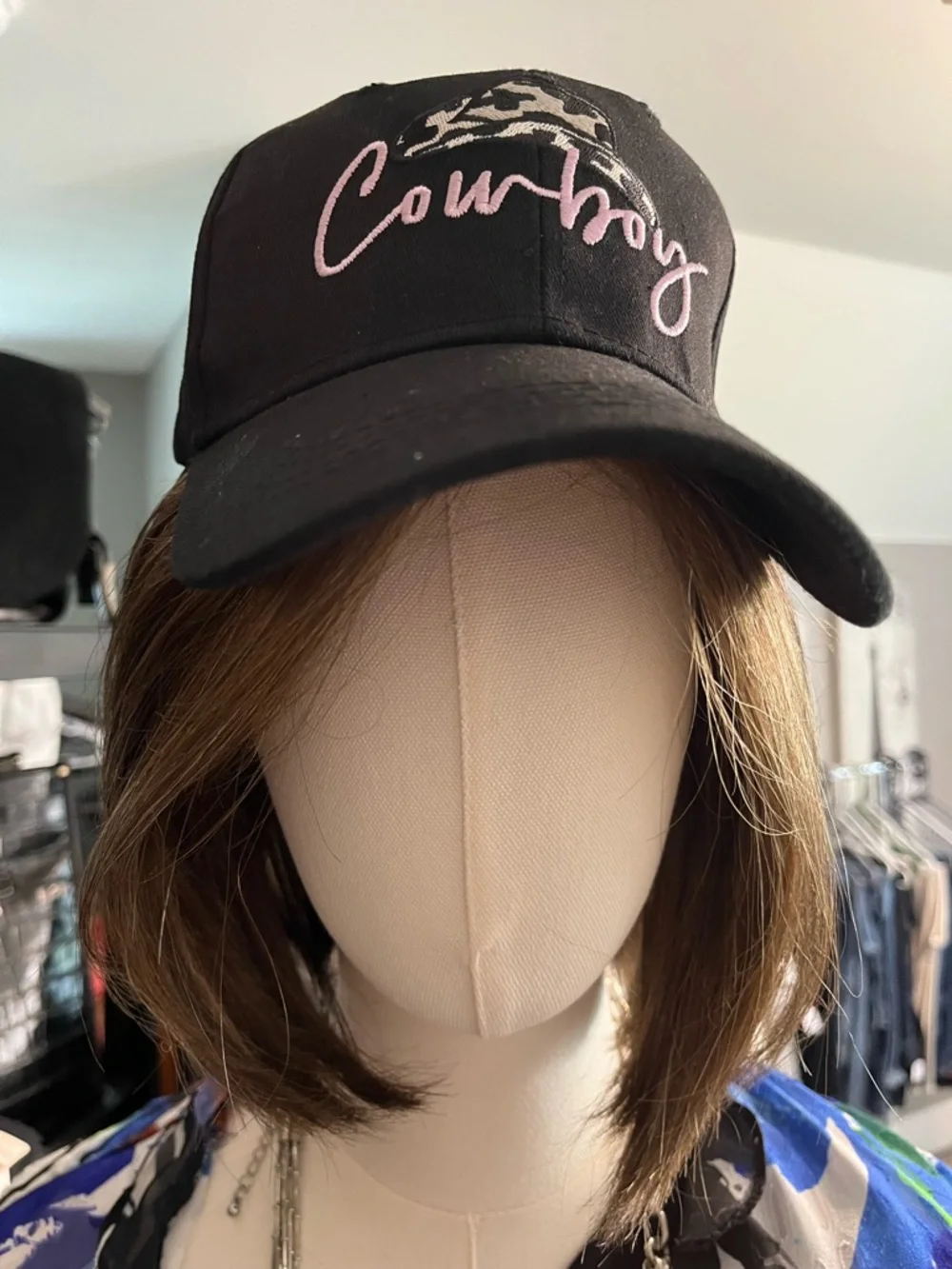 Black 'Cowboy' Baseball Cap with Leopard Hat Accent - Picture 2 of 3